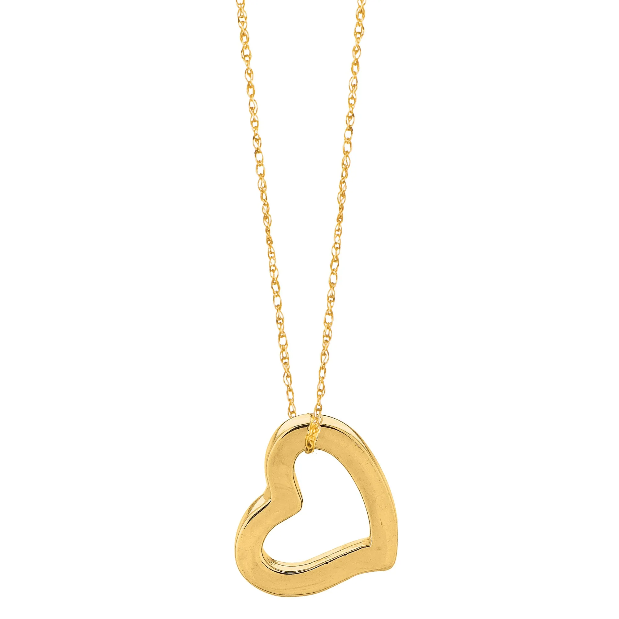 14k Gold Heart Shaped Tube Pendant Necklace, 18