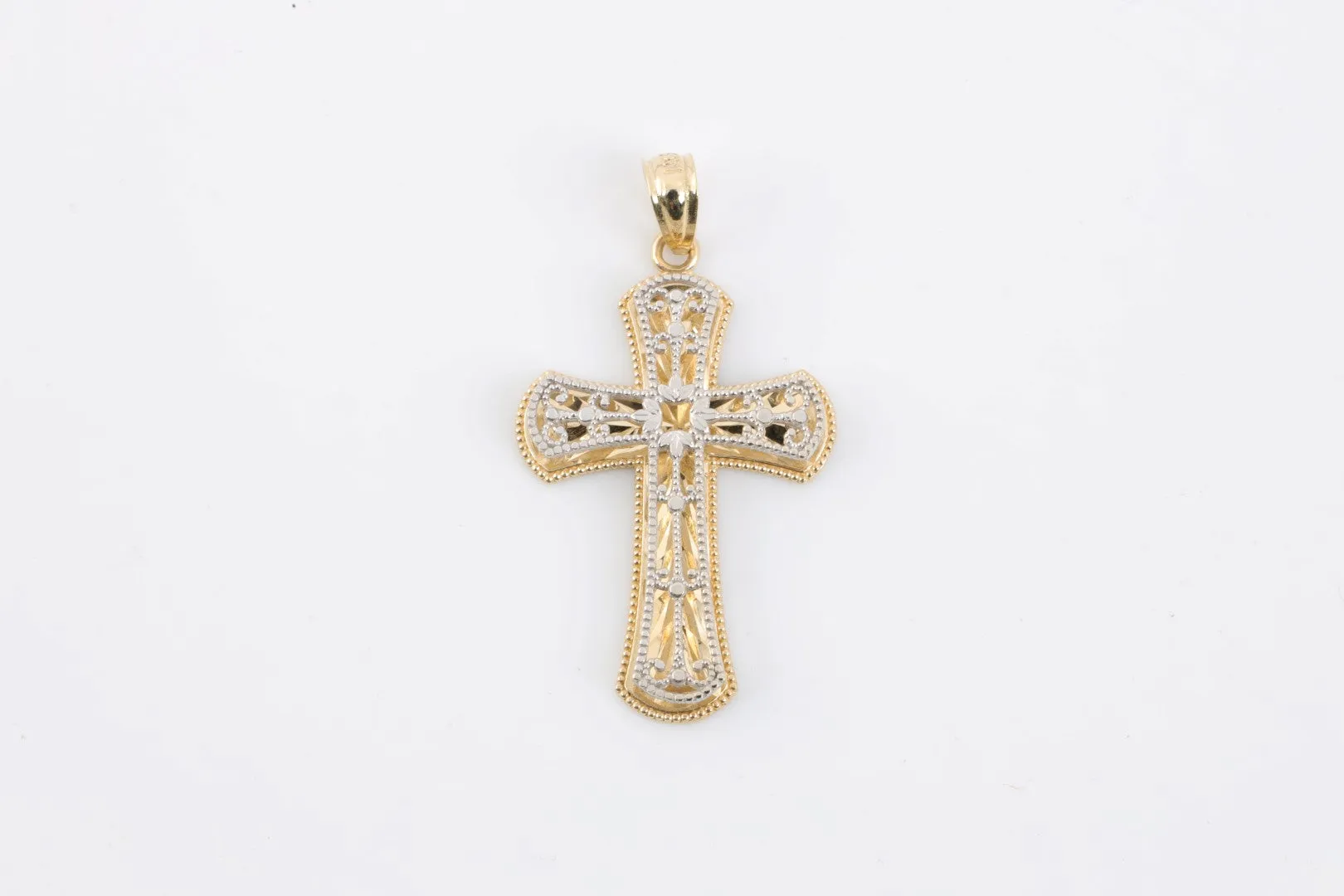 14k Two-Tone Gold Open Work Cross Pendant (1.74g.)