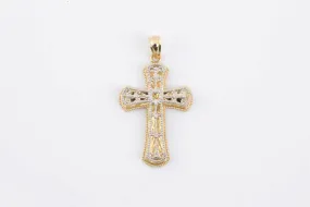 14k Two-Tone Gold Open Work Cross Pendant (1.74g.)