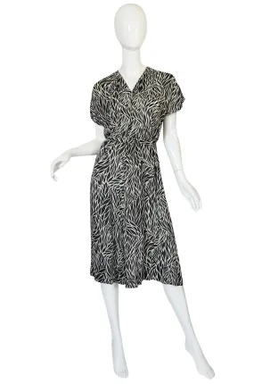 1940s Black & White Graphic Print Silk Chiffon Dress