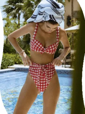 2022 Vintage Plaid Push Up High Waist Swim Wear Bathing Suit