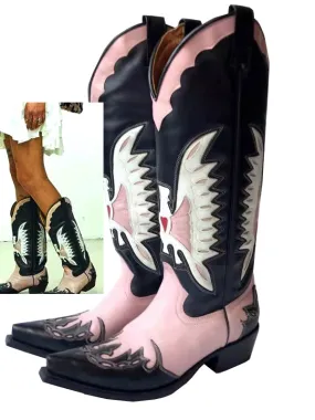 2023 Pinkpointe toe thick heel V mouth cowgirl boots  knee boots all-match embroidery high tube thin fashion boots women