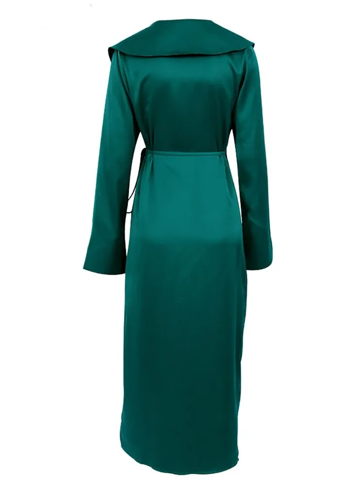 2023 Women Fashion Green Summer A-Line Mid-Cal Dresses Split Sexy Dress Office Lady