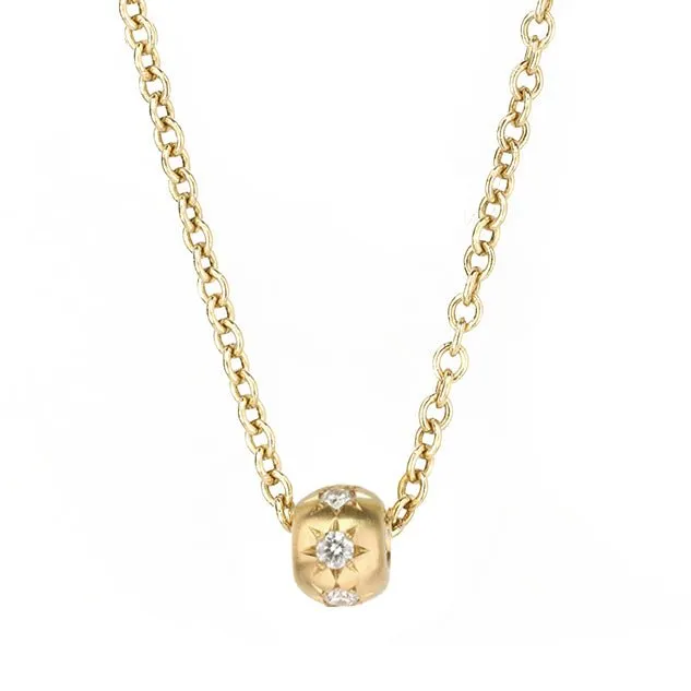 20K Gold Wide Star-Set Diamond Rondelle Necklace