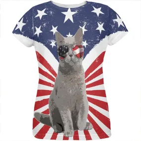 4th Of July Meowica America Patriot Cat All Over Womens T Shirt