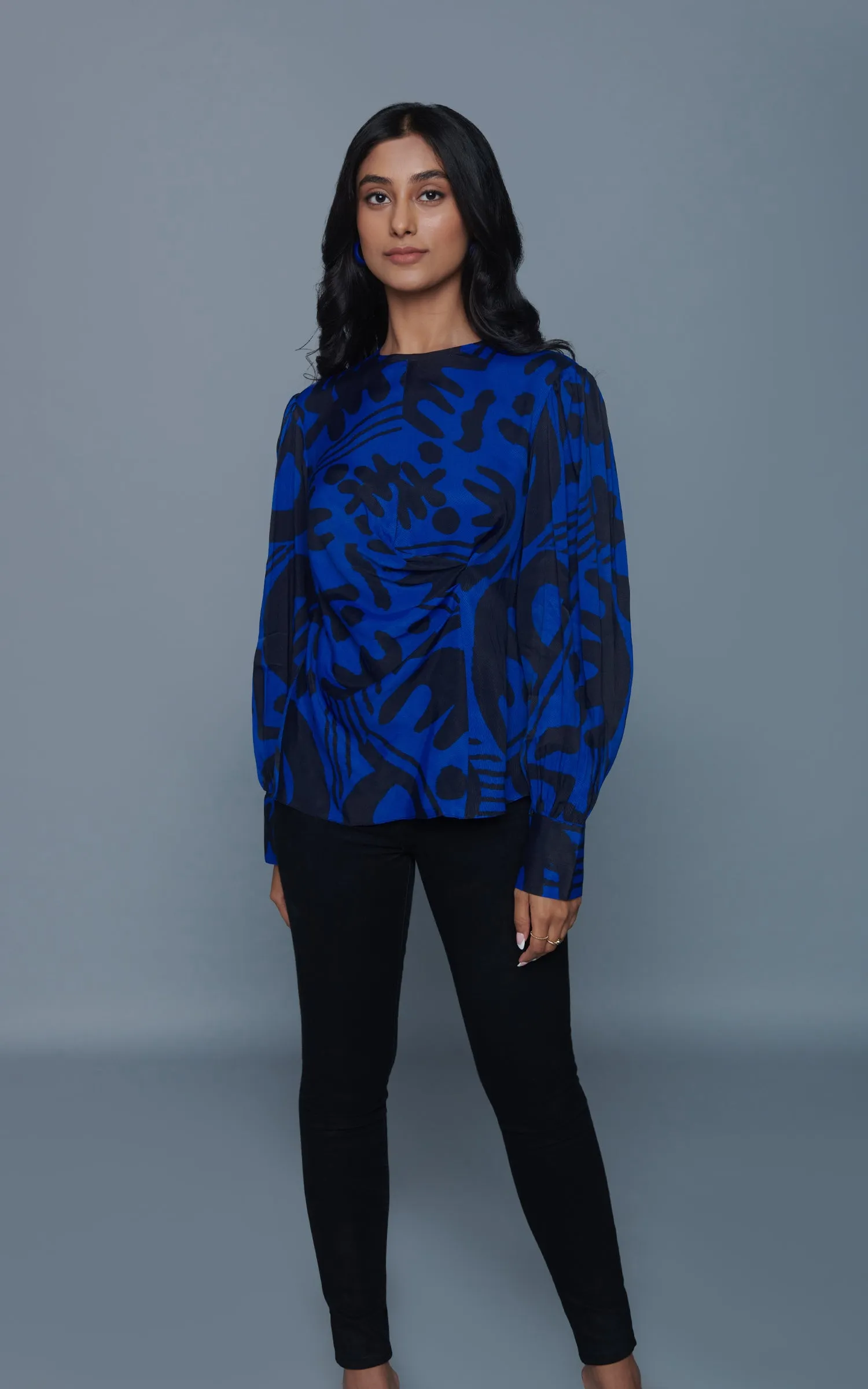 Abstract Printed Pleated Top