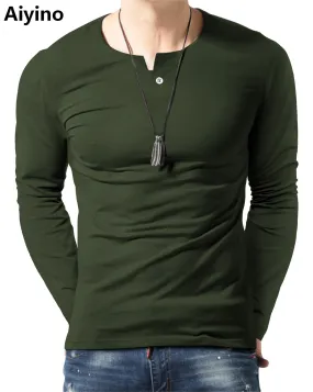 Aiyino Men's Casual Slim Fit Single Button Long Sleeve Placket Plain Henley Top T Shirts