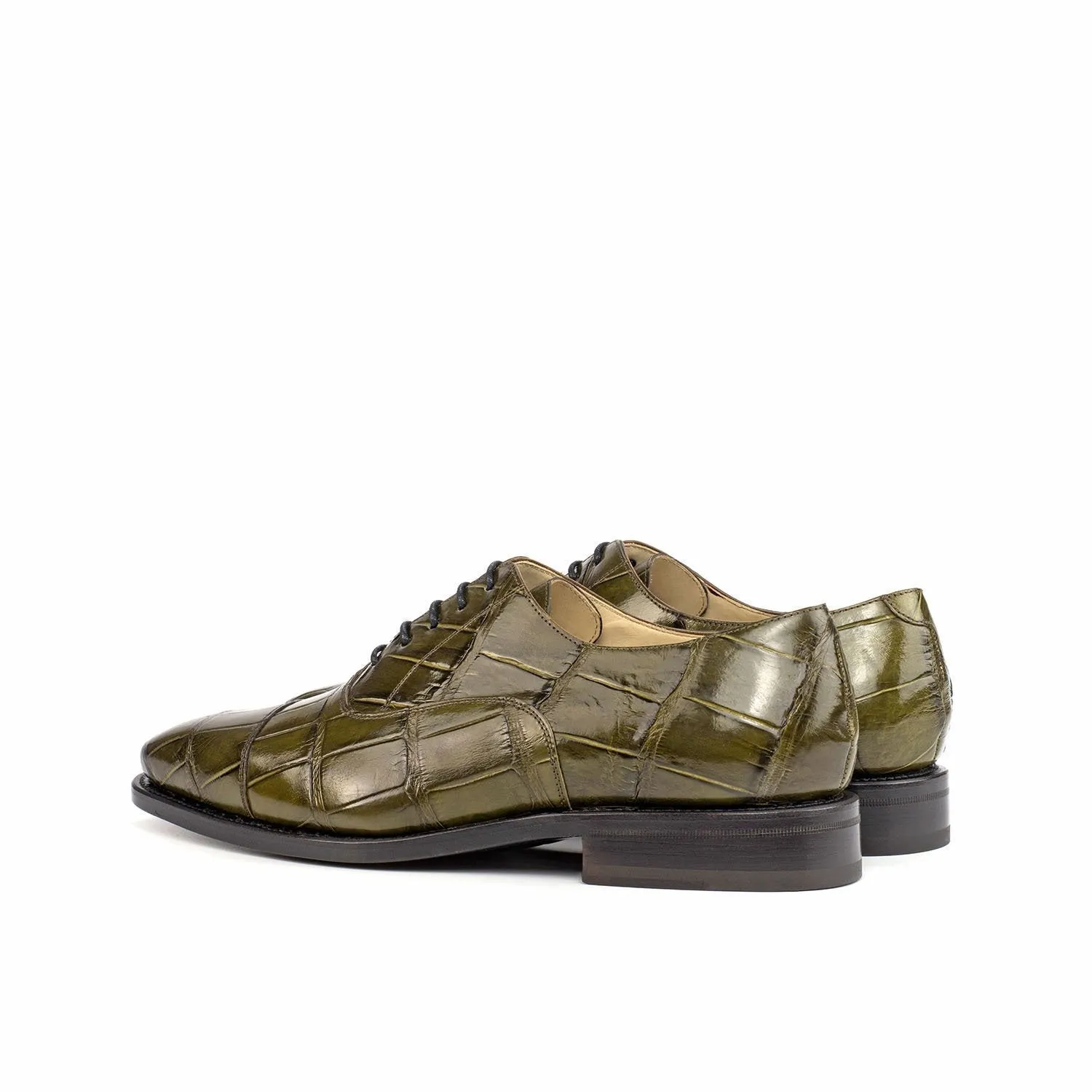 Ambrogio Bespoke Custom Men's Shoes Green Olive Exotic Alligator Wholecut Oxfords (AMB1904)