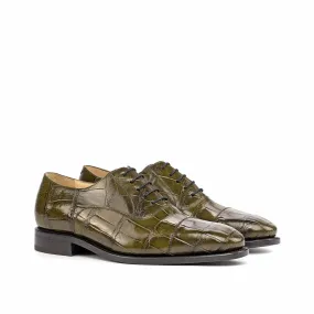 Ambrogio Bespoke Custom Men's Shoes Green Olive Exotic Alligator Wholecut Oxfords (AMB1904)