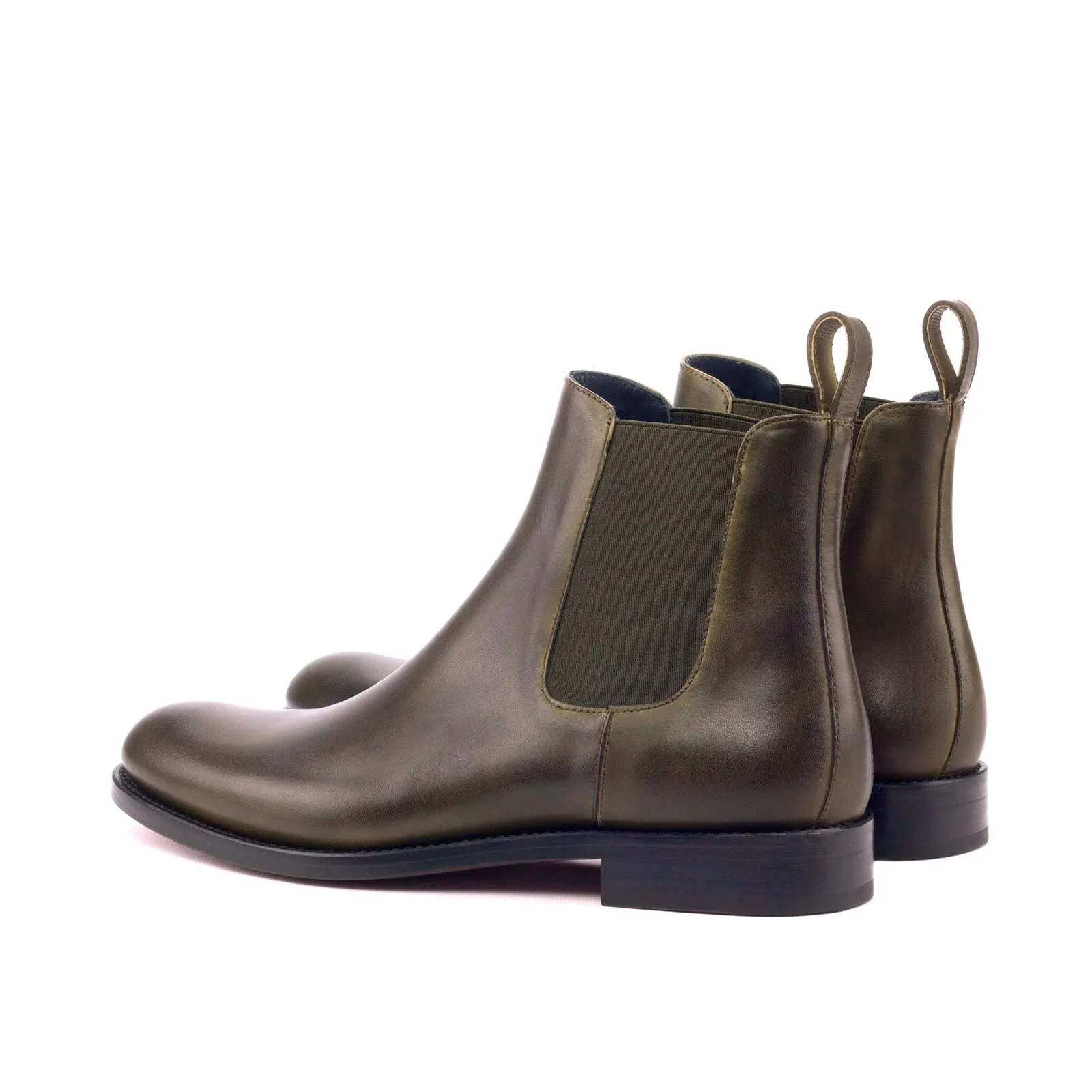 Ambrogio Bespoke Custom Women's Custom Made Shoes Green Olive Calf-Skin Leather Chelsea Boots (AMBW1077)