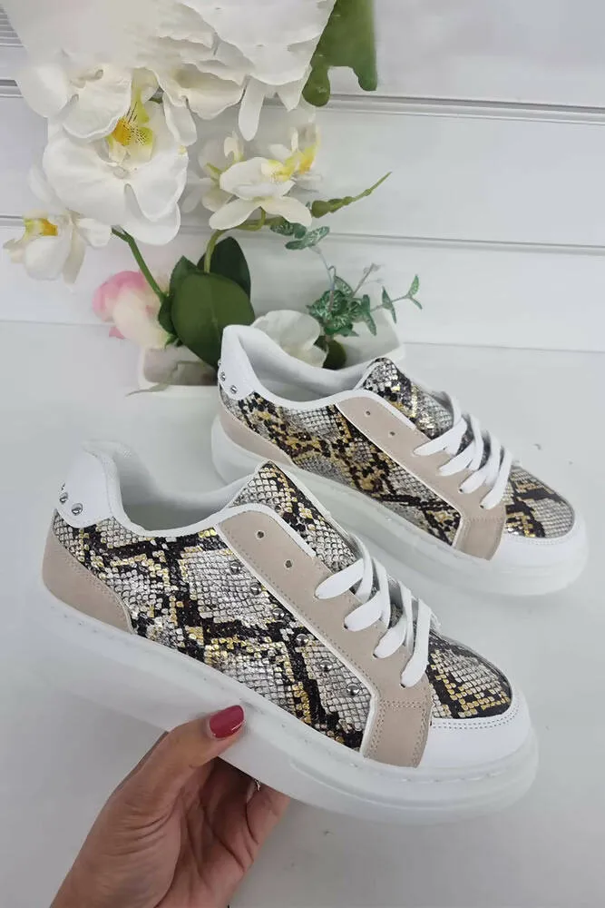 Animal Print Platform Stud Trainers