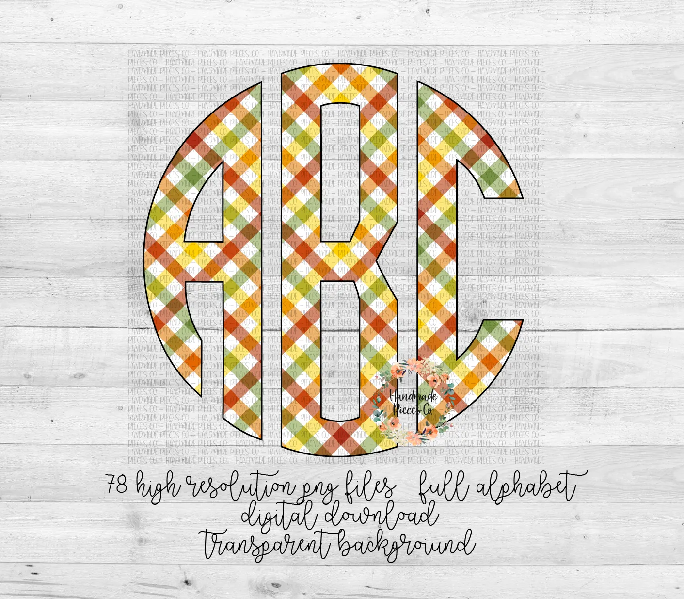 Autumn Plaid Monogram, Bright Diagonal - Multiple Styles - Digital Download