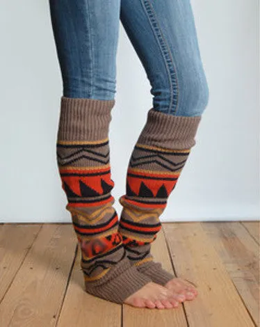 Aztec Leg Warmers Desert Sunset Western Southwestern Cowgirl Boot Toppers Light Brown Orange Yellow Black Extra Long Thick Over The Knee