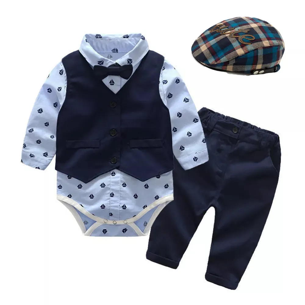 Baby Boy Romper Vest Hat Formal Outfits