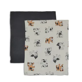 Bamboo Burpcloth 2 Pack (Cozy Bulldog Print/Asphalt)