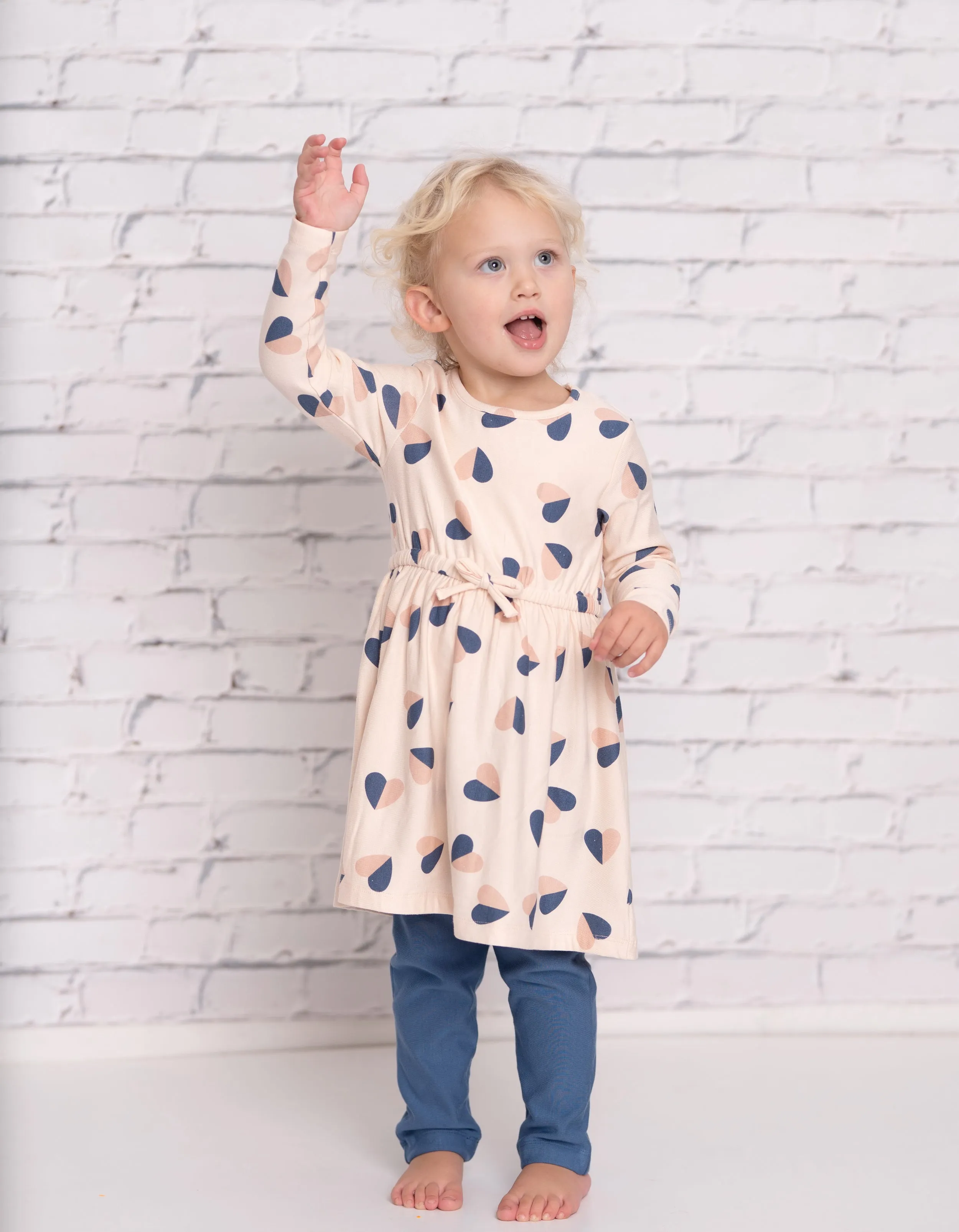 Bamboo Fleece Long Sleeve Dress (Heart Flutter Print)