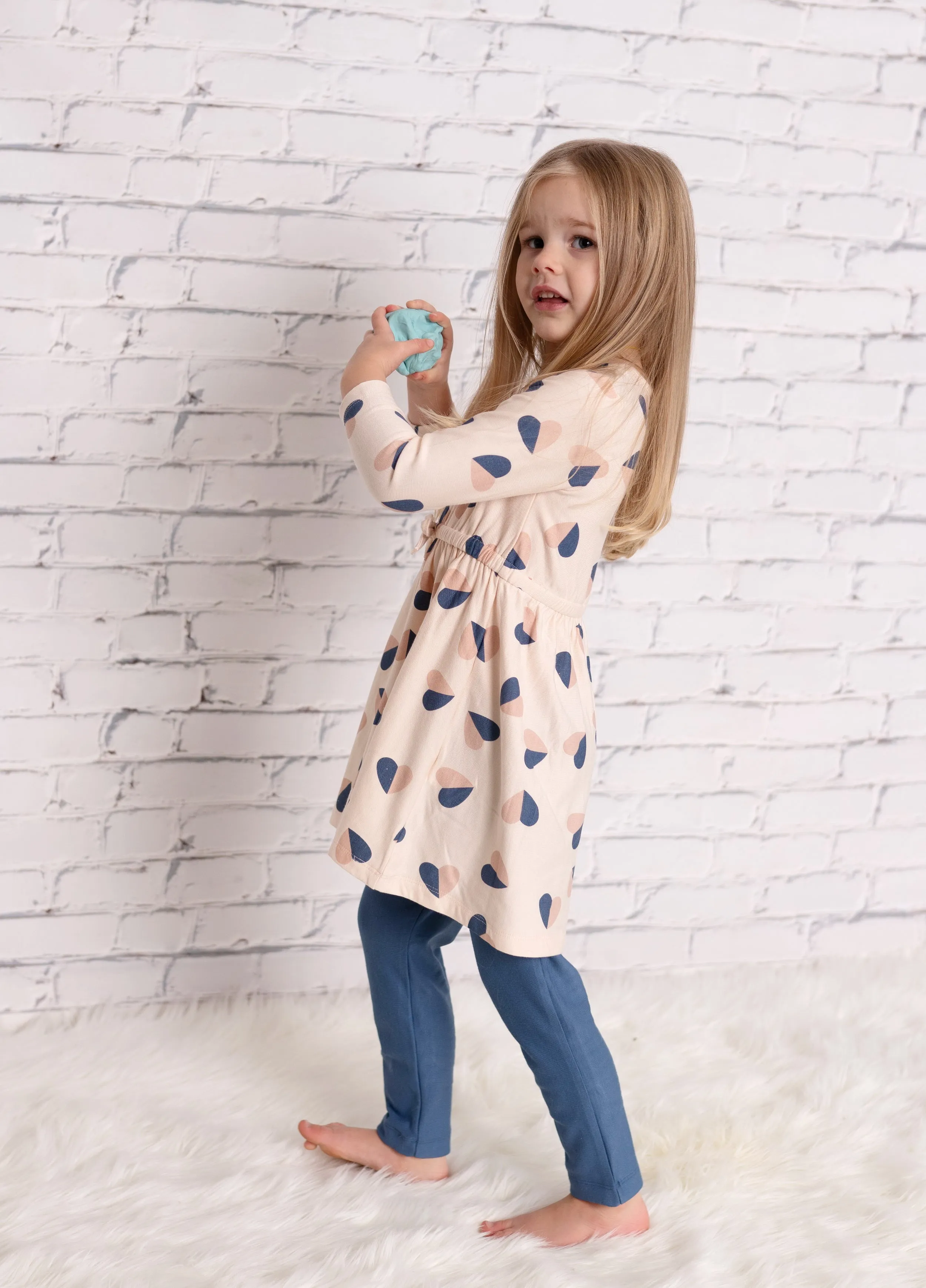 Bamboo Fleece Long Sleeve Dress (Heart Flutter Print)