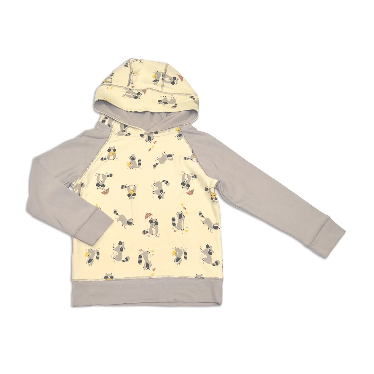 Bamboo Fleece Pullover Hoodie (Autumn Raccoon Print/Drizzle)