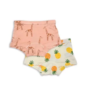 Bamboo Girls Boyshorts Underwear 2 pack (Daisy Giraffe/Pineapple Love Print)