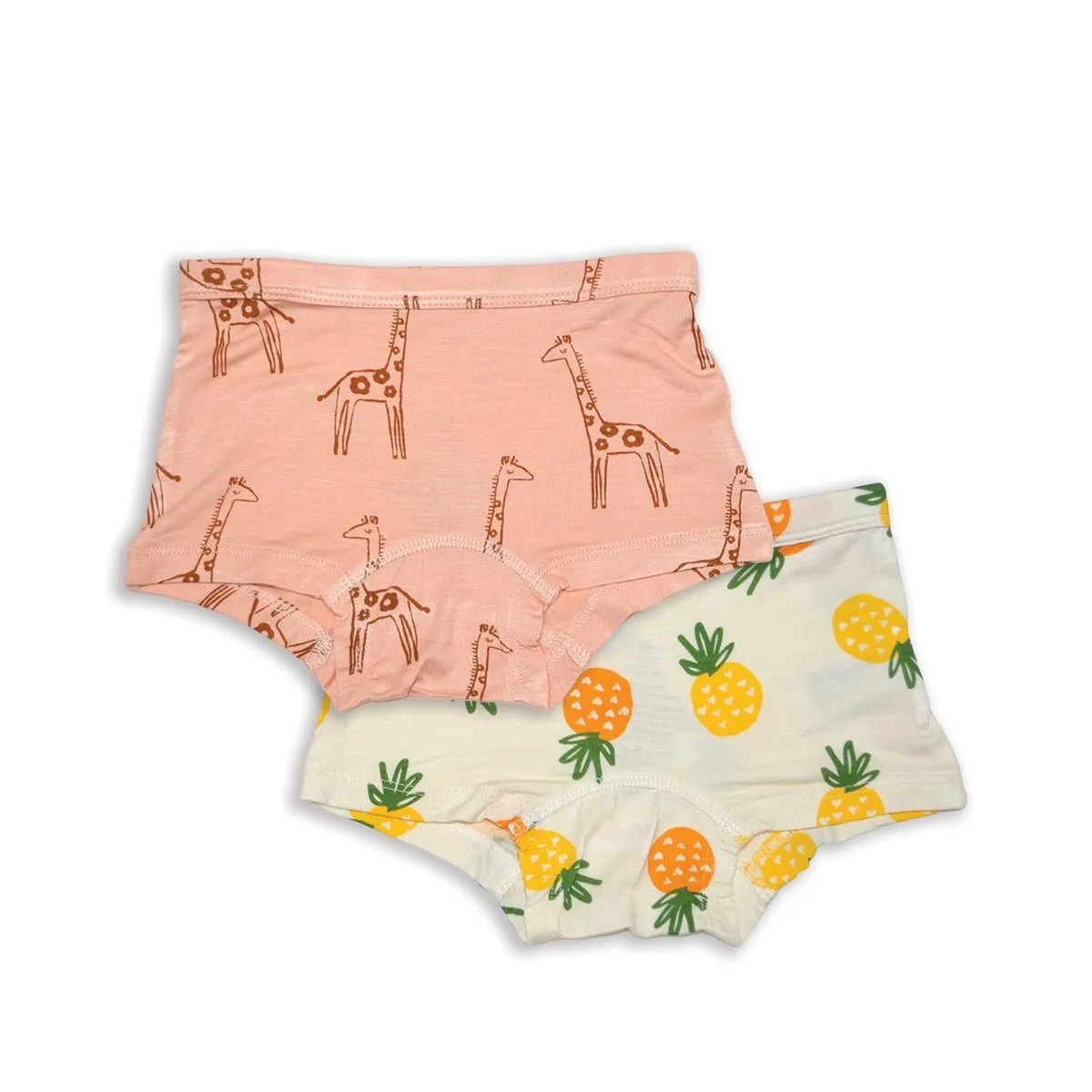 Bamboo Girls Boyshorts Underwear 2 pack (Daisy Giraffe/Pineapple Love Print)