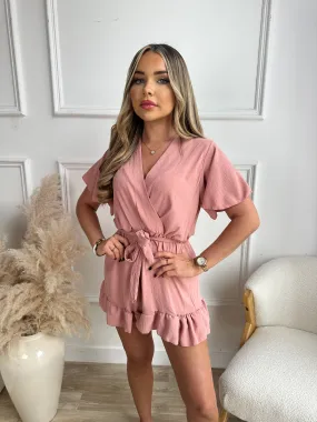 belted frill playsuit - pink