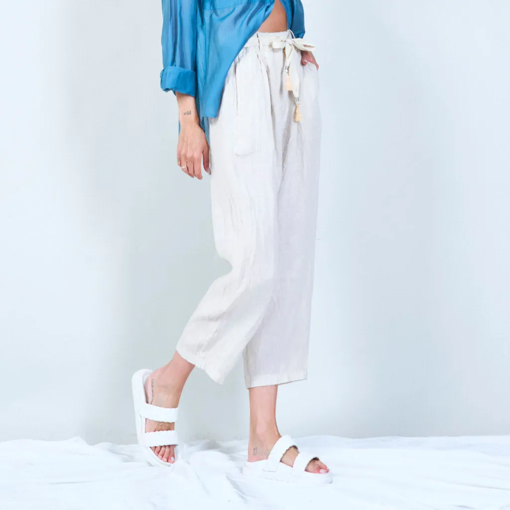 Belted linen cropped pants wholesale