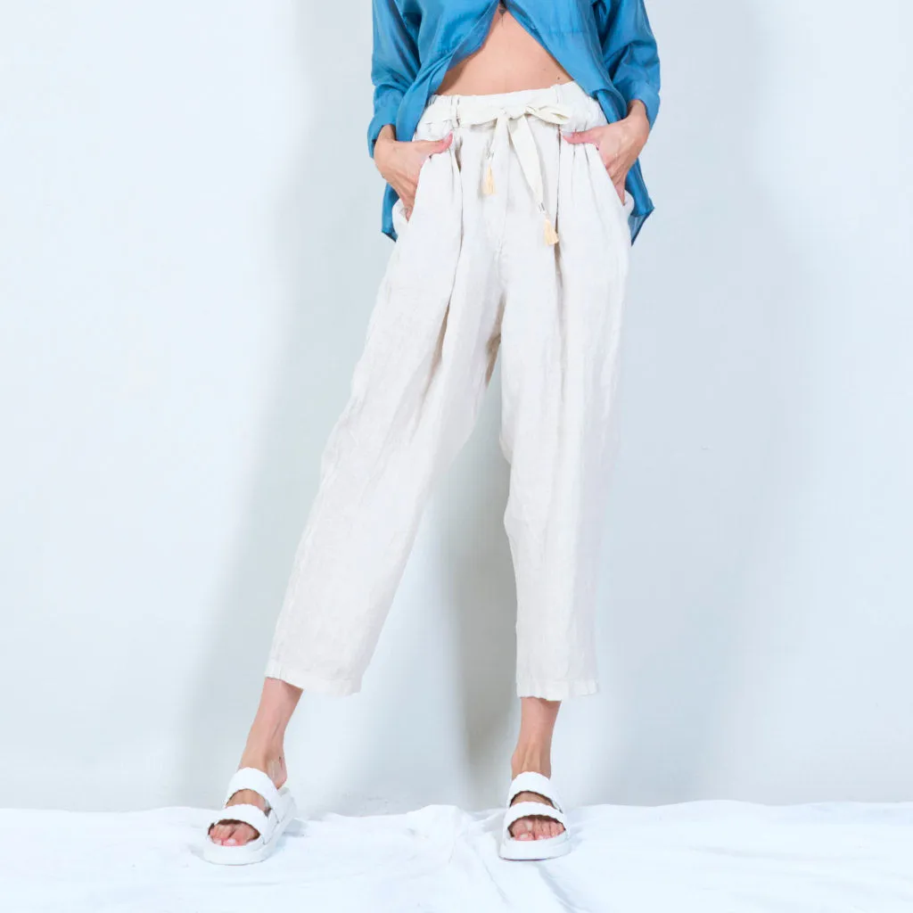 Belted linen cropped pants wholesale