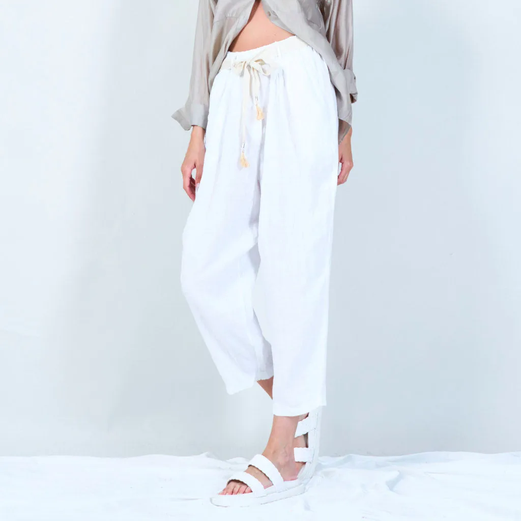 Belted linen cropped pants wholesale