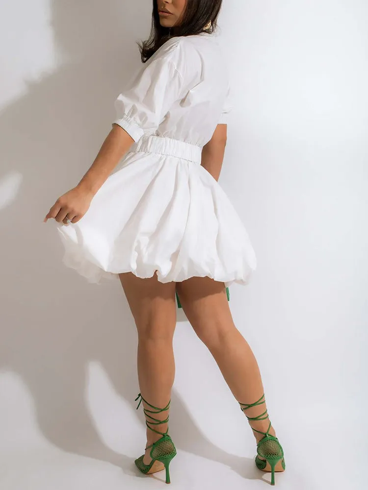 Belted Puff Sleeve Mini Dress