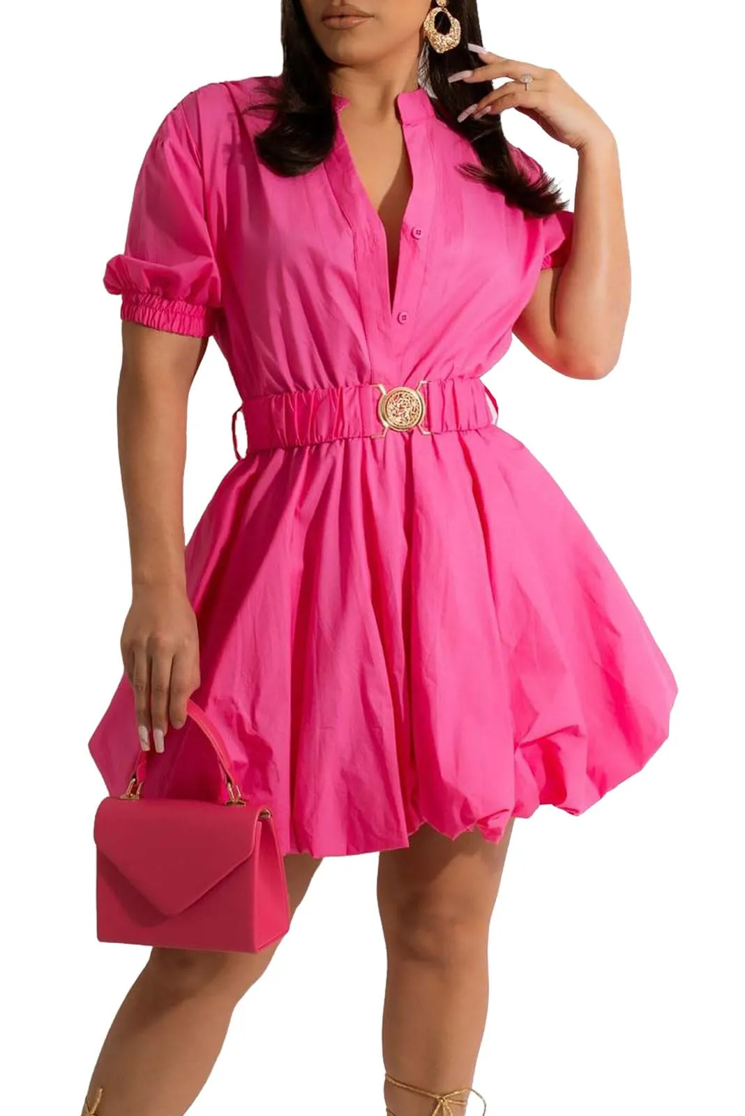 Belted Puff Sleeve Mini Dress