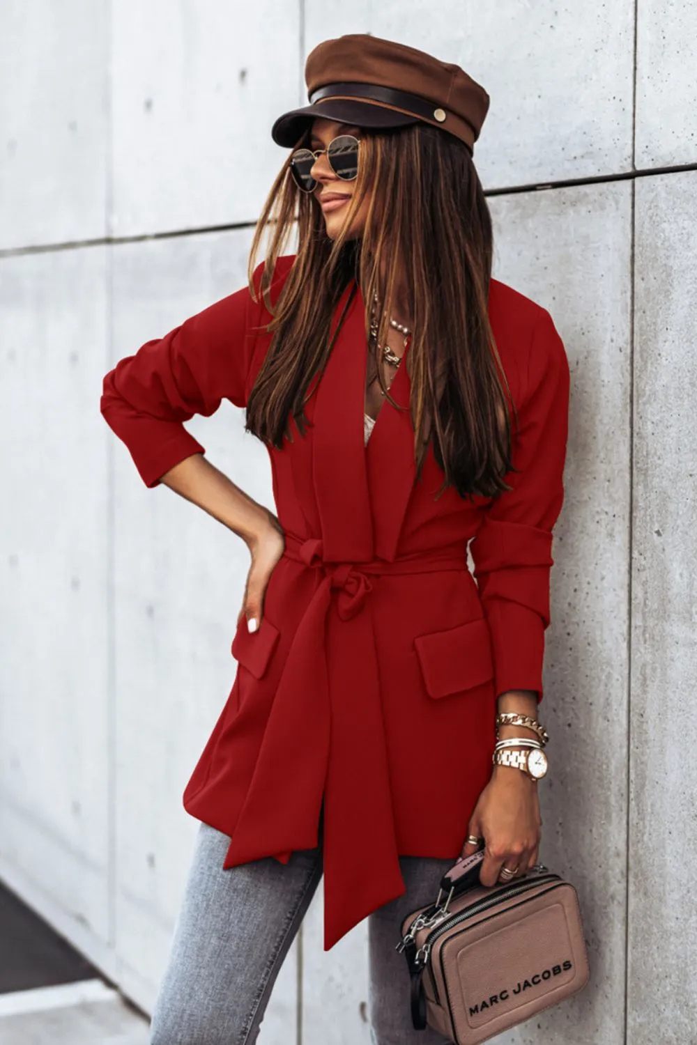 Belted Shawl Collar Blazer