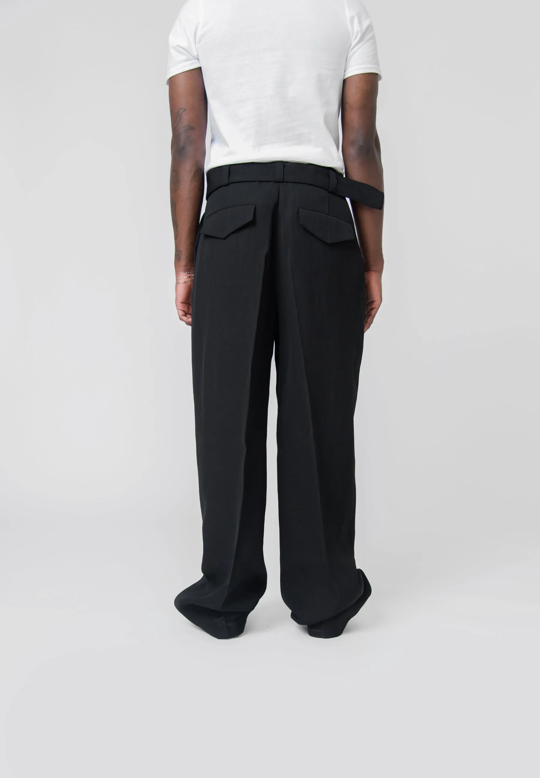 Belted Viscose Silk Trouser Black J22KA0104