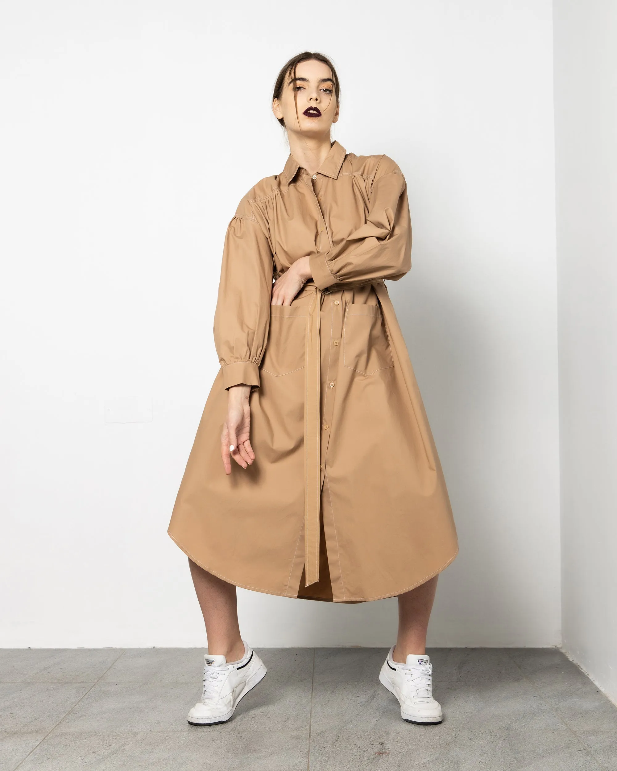 BELTED WAIST COTTON ZARA SHIRT 1909 - قميص