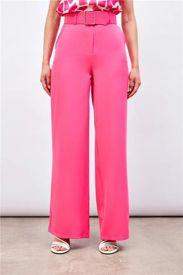 Belted Wide Leg Trousers - Hot Pink