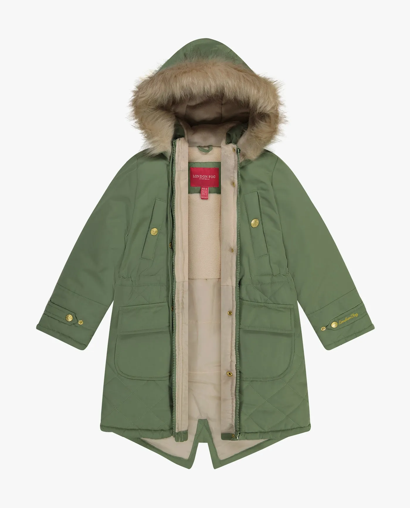 BIG GIRLS ZIP-FRONT MID CINCH QUILTED PARKA WITH FUR TRIMMED HOOD