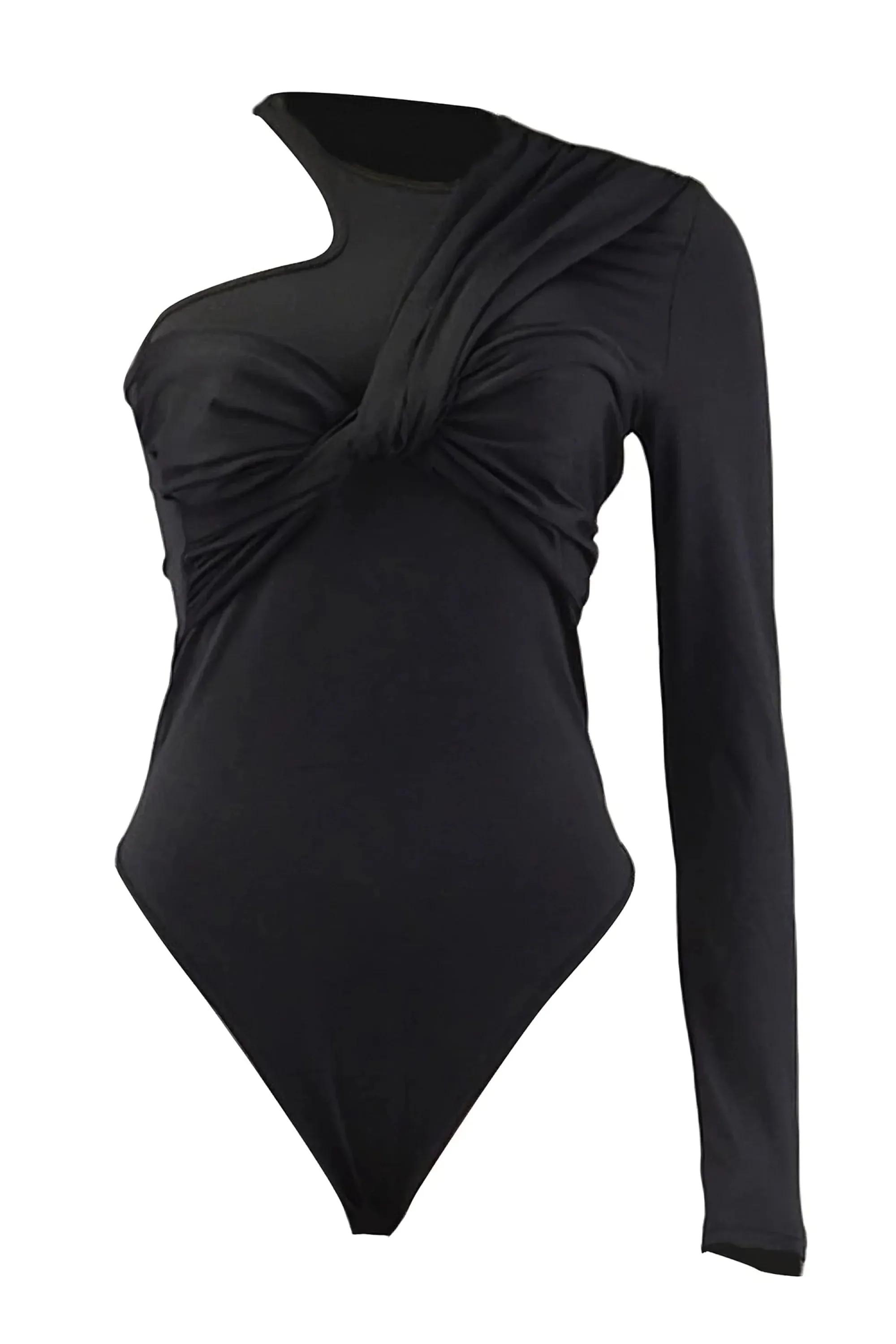 Black Long Sleeve One Shoulder Twist Bodysuit