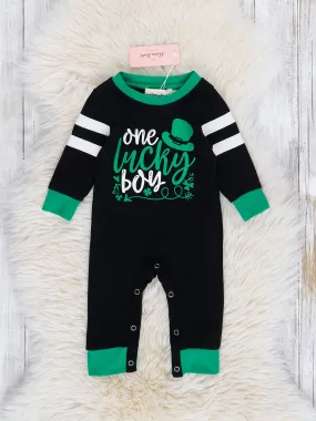 Black "Lucky Boy" Romper