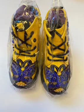 BLUE BUTTERFLIES ON YELLOW BOOTS