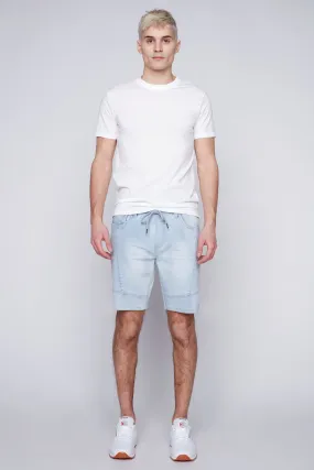 CASH - Mens Moto Stitch Denim Short - Blue Bleach