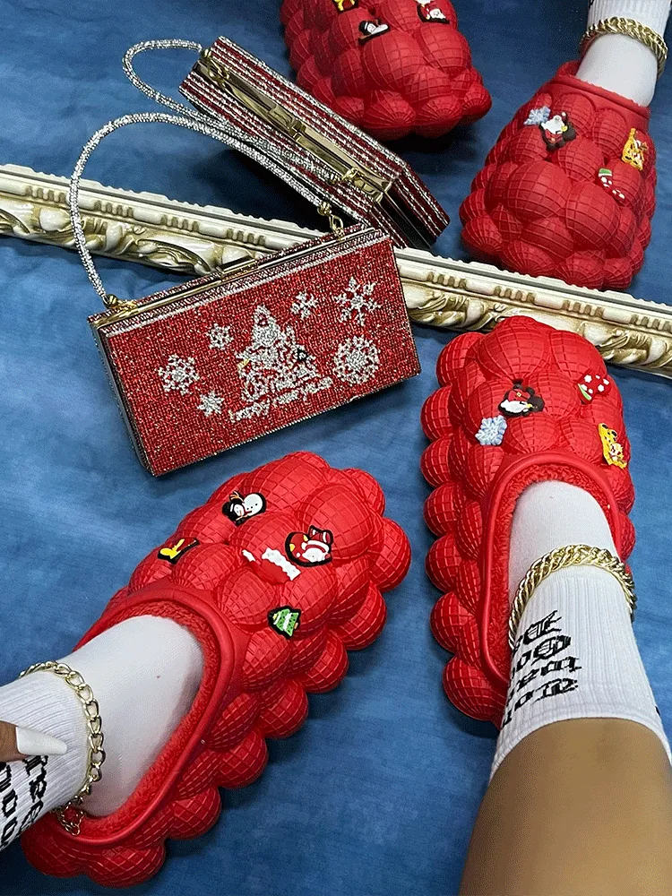 Christmas Peanut Furry Solid Slides