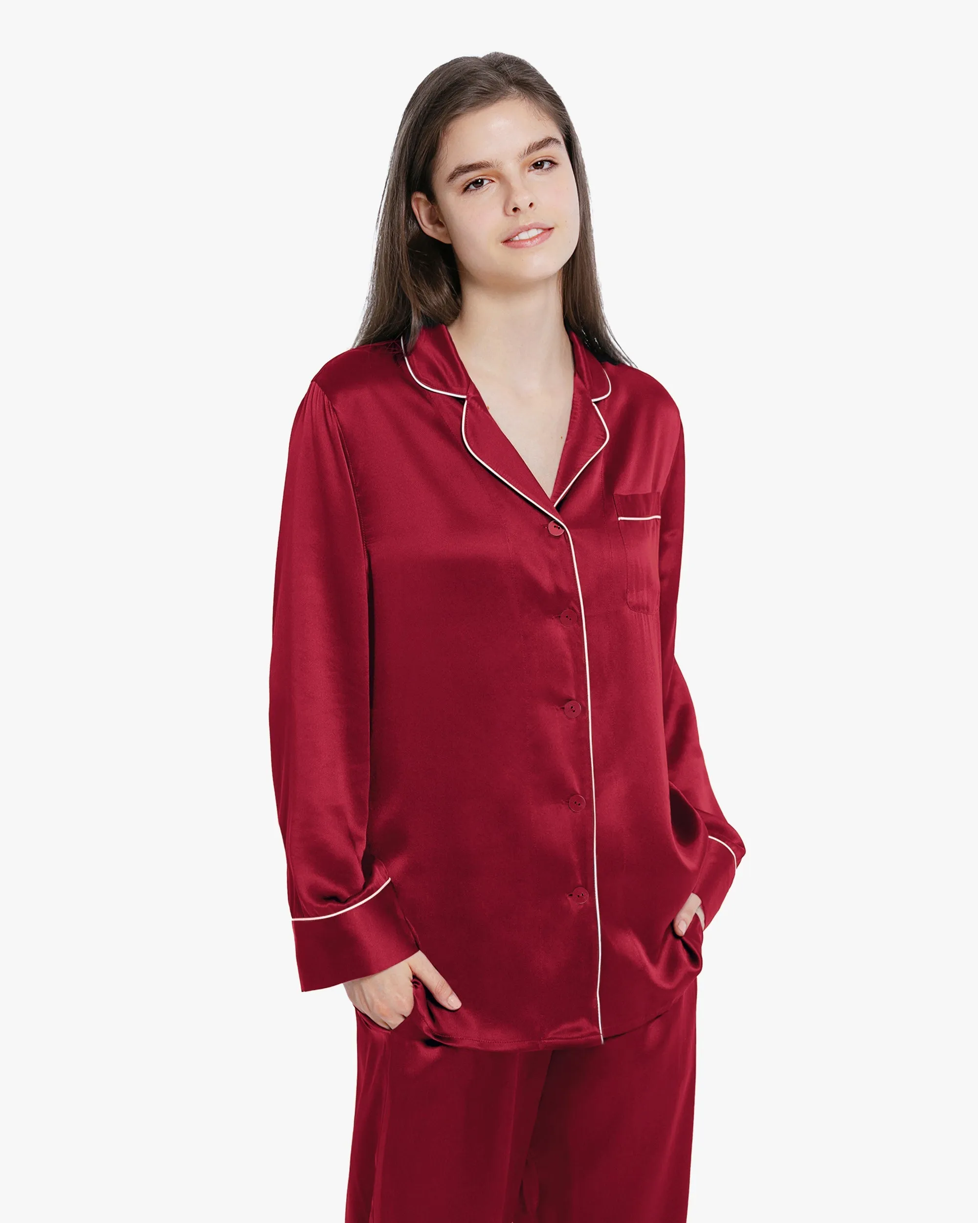 Clearance Piped Silk Pajamas - For Women