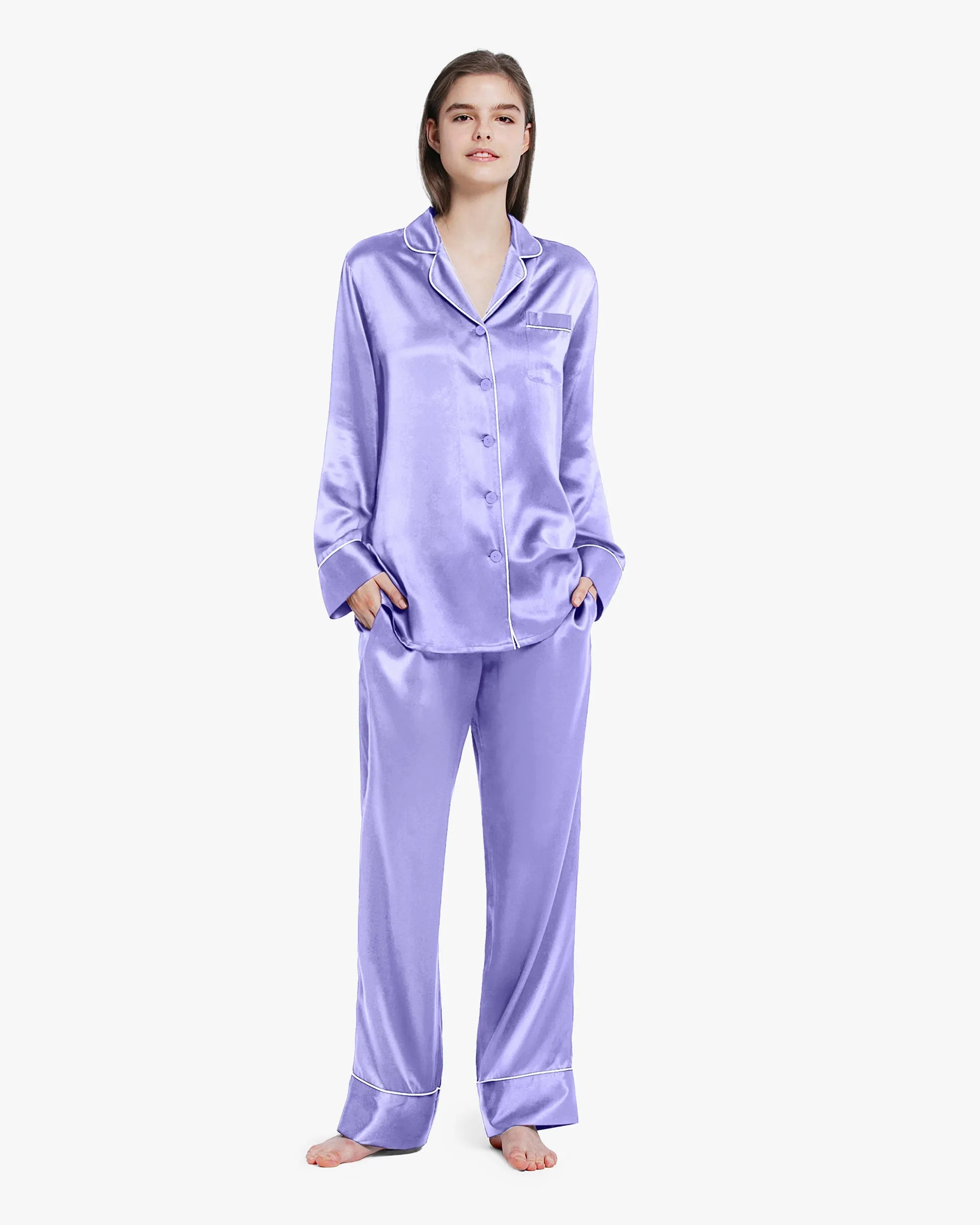 Clearance Piped Silk Pajamas - For Women