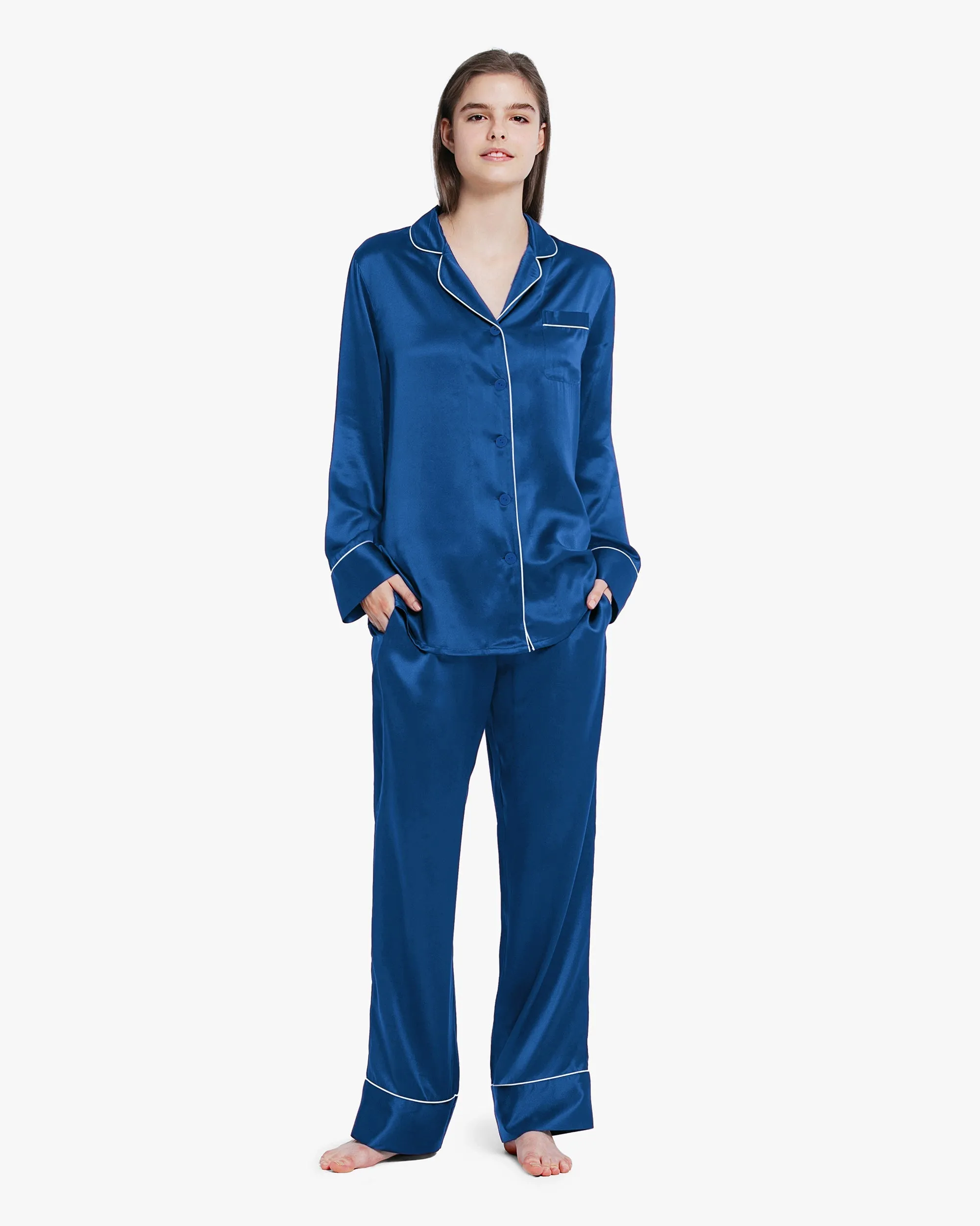 Clearance Piped Silk Pajamas - For Women