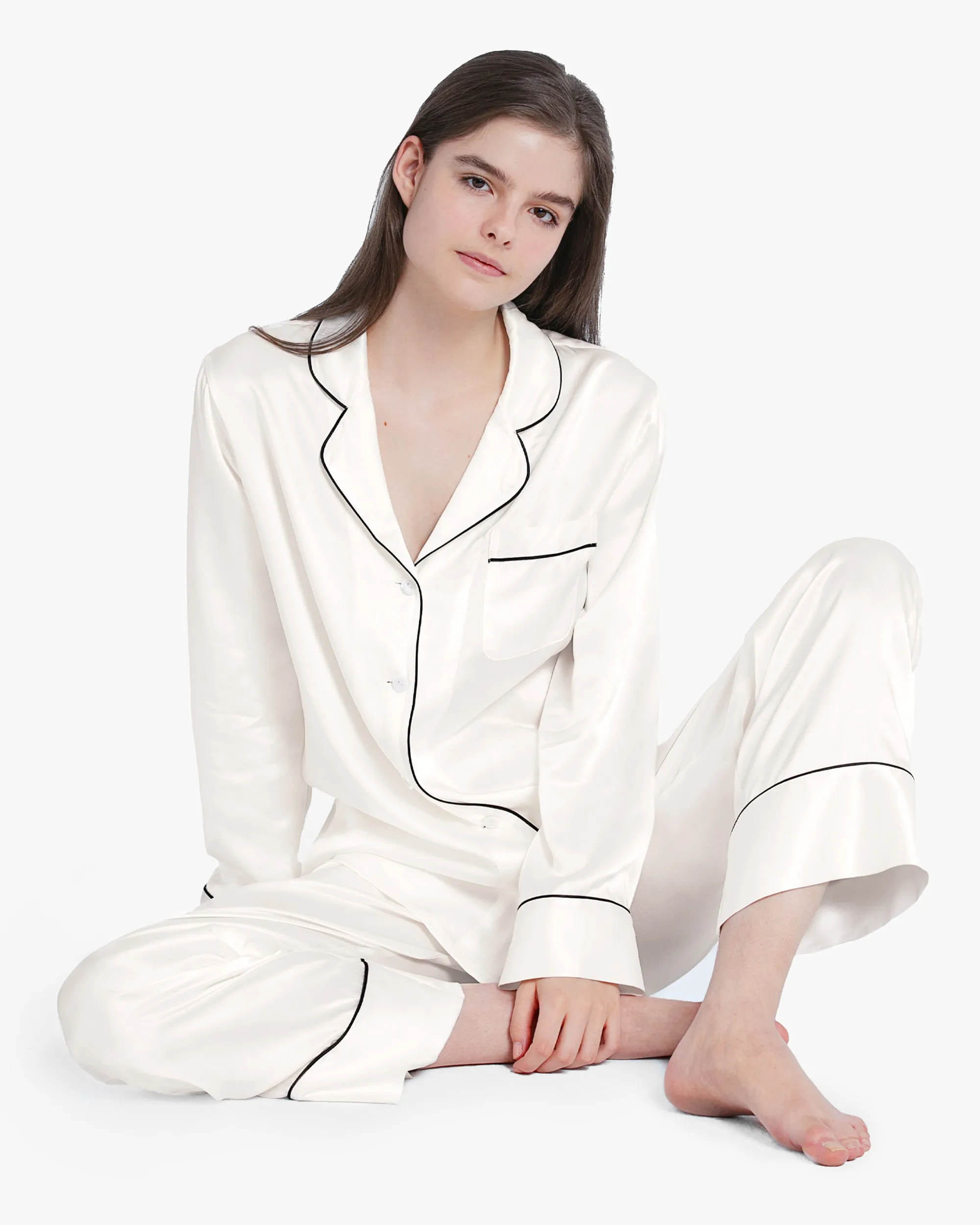 Clearance Piped Silk Pajamas - For Women