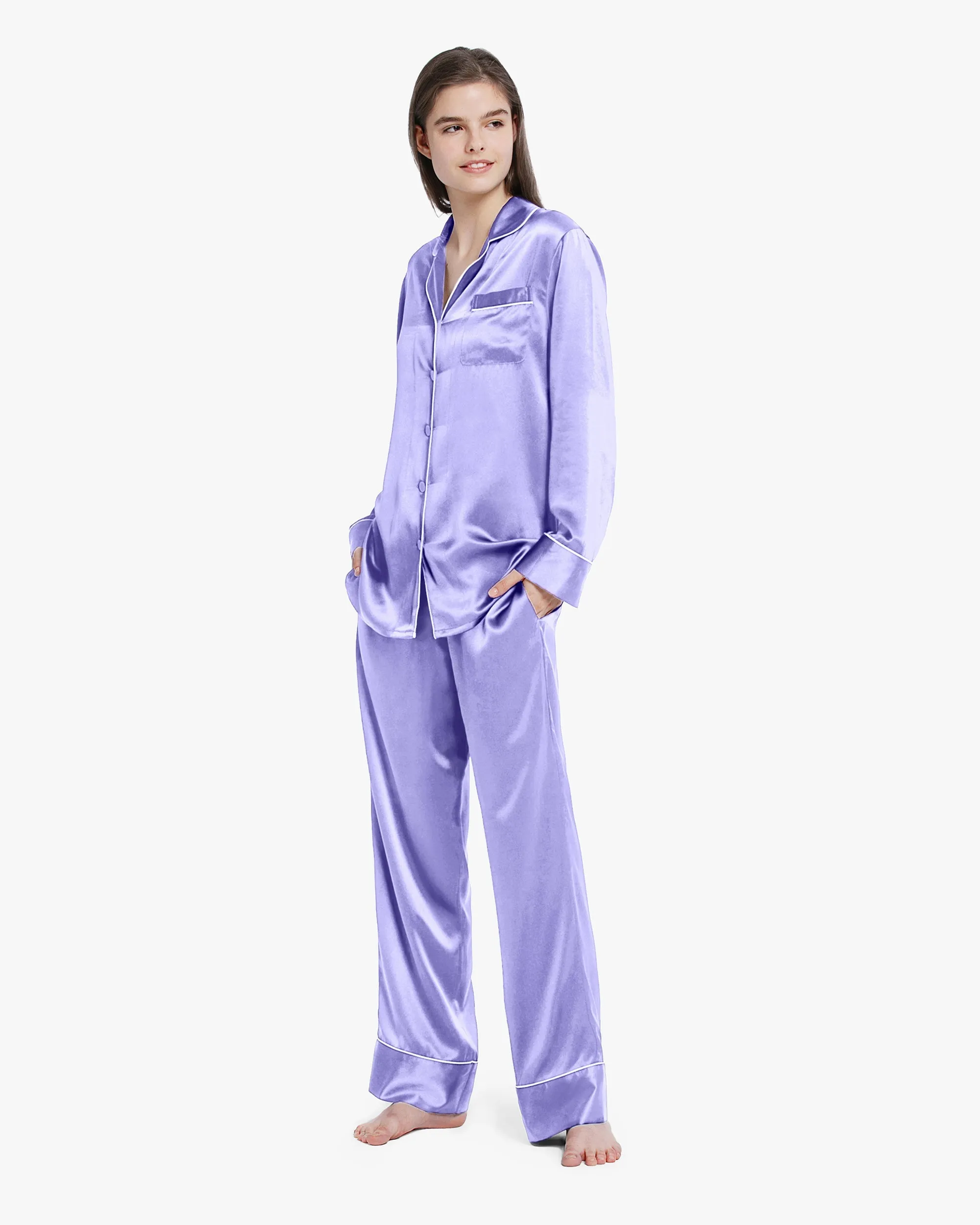 Clearance Piped Silk Pajamas - For Women