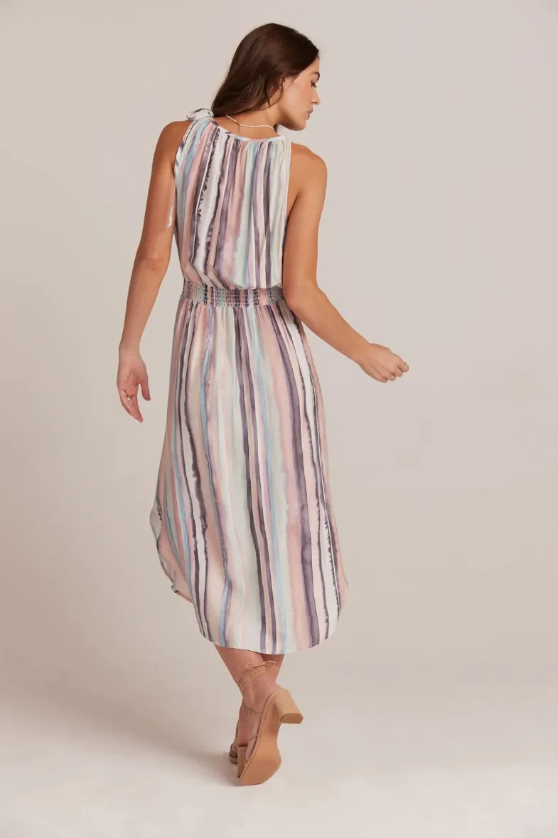 COASTAL STRIPE SLEEVELESS SMOCKED WAIST MIDI DRESS