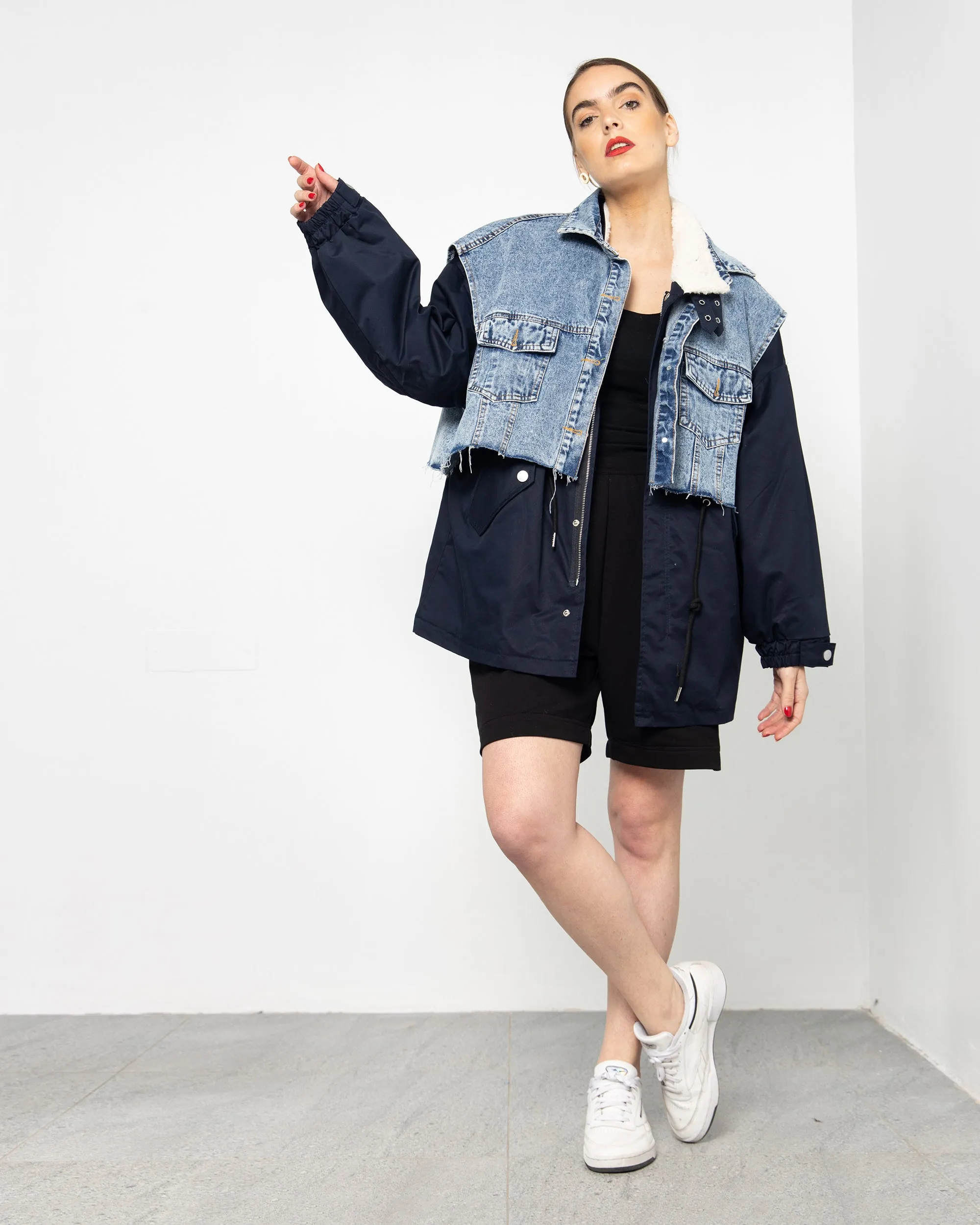 COLLAR BELTED CROPPED TOP JEANS JACKET 1989 - جاكيت