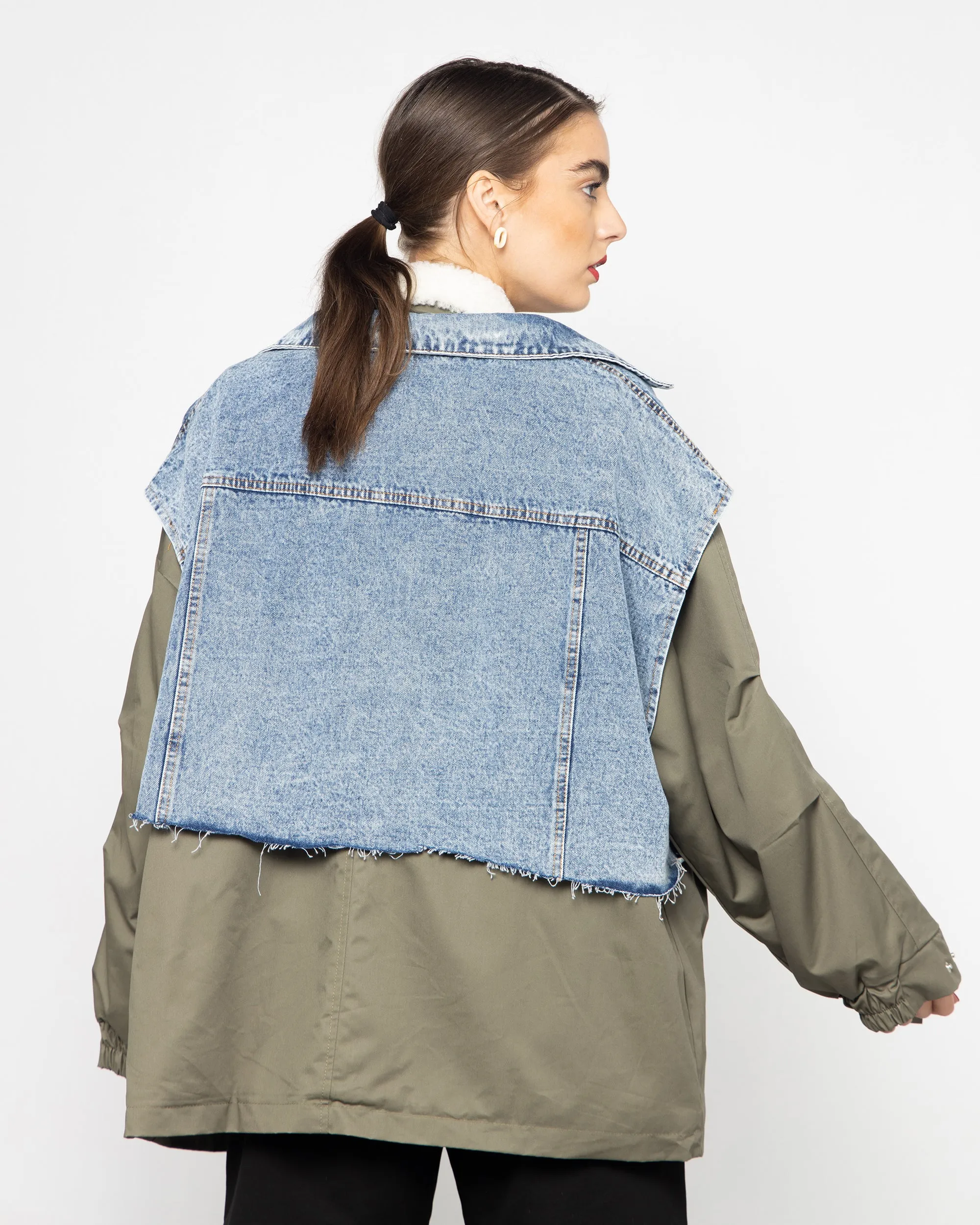 COLLAR BELTED CROPPED TOP JEANS JACKET 1989 - جاكيت