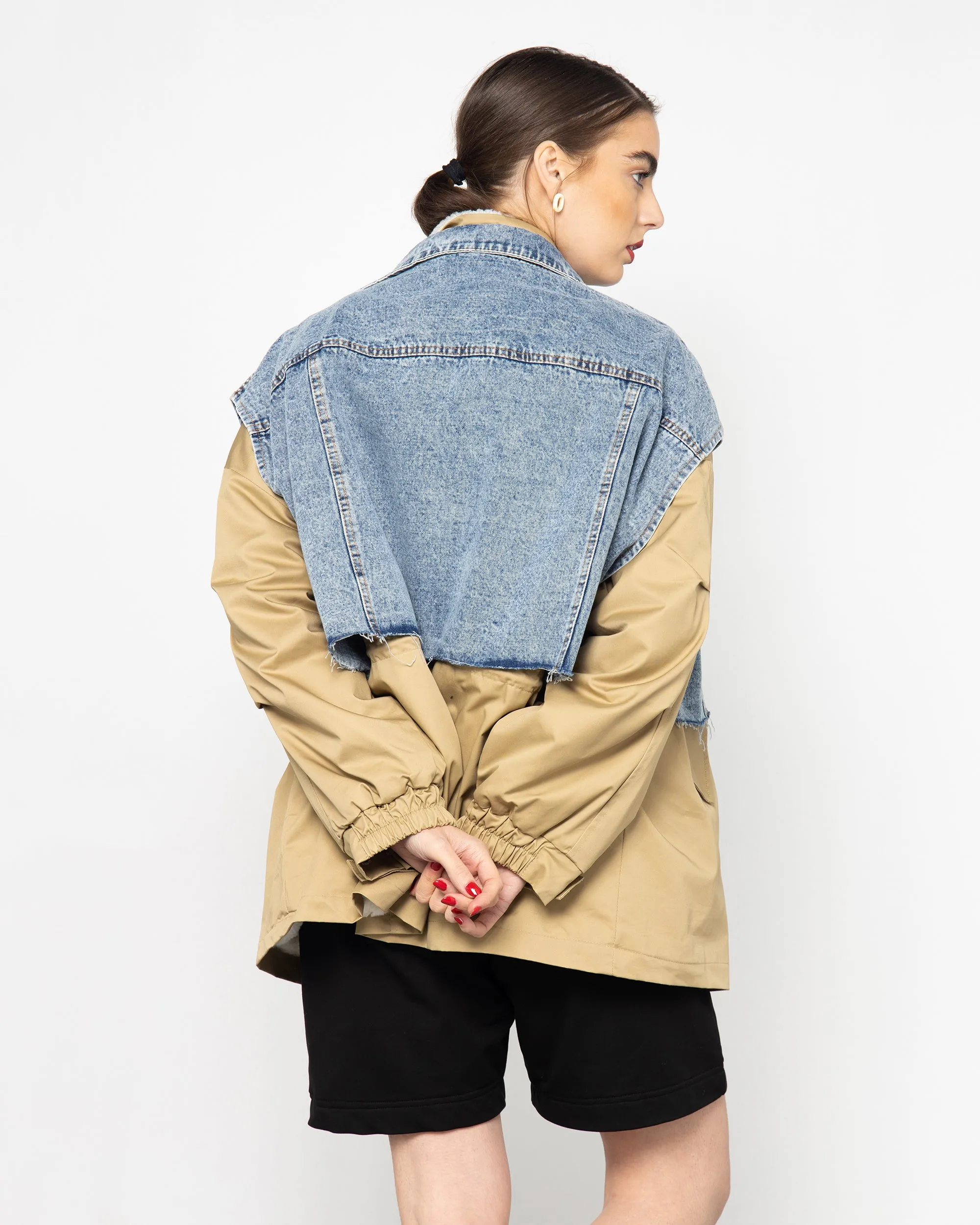 COLLAR BELTED CROPPED TOP JEANS JACKET 1989 - جاكيت