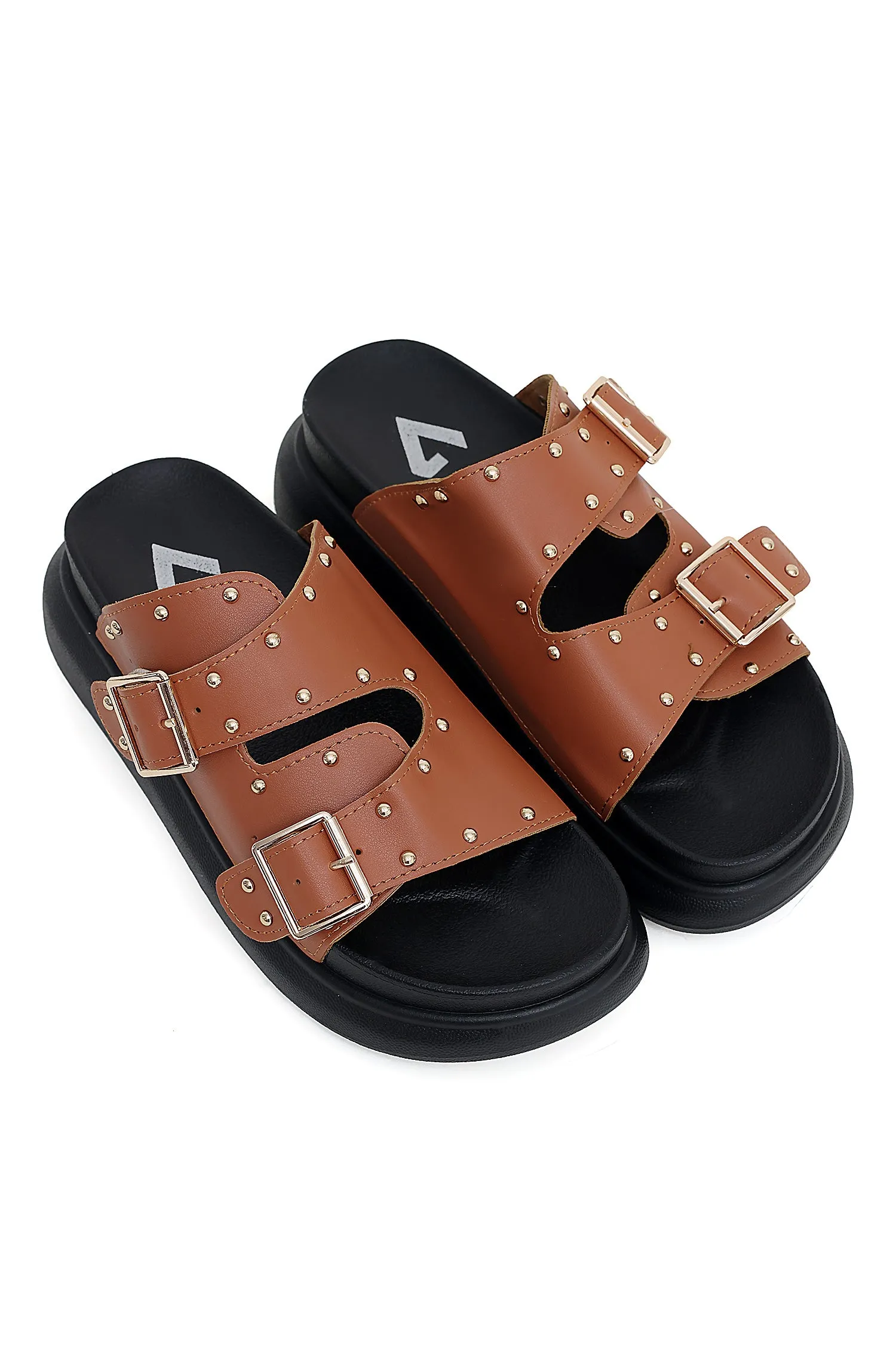 COMFORT STRAP SLIDES-CAMEL